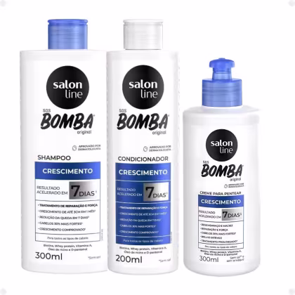 Imagem do produto Kit Salon Line SOS Bomba Crescimento Capilar: Shampoo 300ml e Condicionador 200ml + Creme Para Pentear 300ml