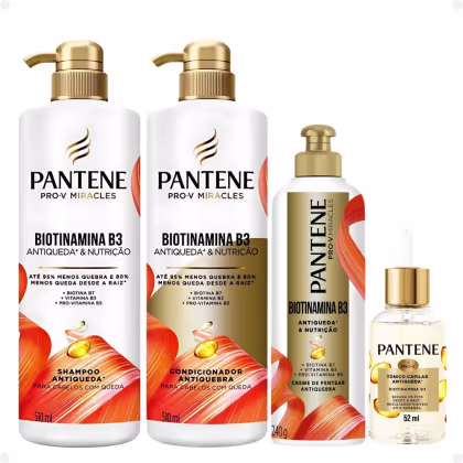 Imagem do produto Kit Pantene Biotinamina B3 Antiqueda e Nutrição: Shampoo 510ml e Condicionador 510ml + Tônico 52ml + Creme de Pentear 240g