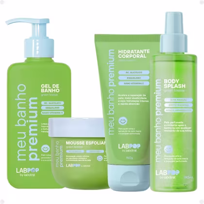 Imagem do produto Kit LabPop by Labotrat Green Breeze: Gel de Banho, Mousse Esfoliante, Hidratante Corporal e Body Splash
