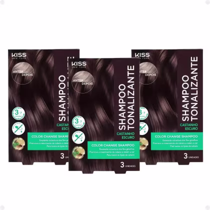 Imagem do produto Kit Kiss New York Color Change: 3 Shampoo Tonalizante Castanho Escuro