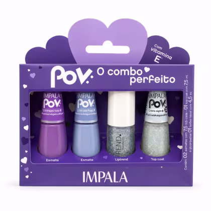 Imagem do produto Kit Impala Pov 2.3 Maria Nicolly: 2 Esmaltes, 1 Top Coat e 1 Gloss Labial