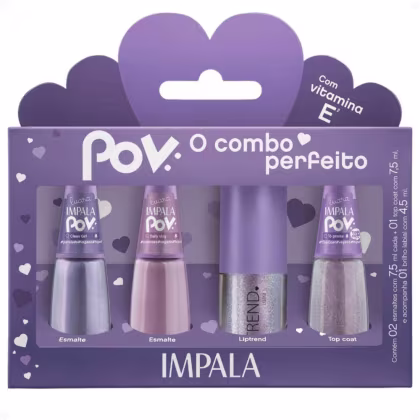 Imagem do produto Kit Impala Pov Luara: 2 Esmaltes, 1 Top Coat e 1 Gloss Labial
