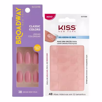Imagem do produto Kit Kiss New York: Unhas Postiças Stiletto Médio Forest e Abas Adesivas De Unhas