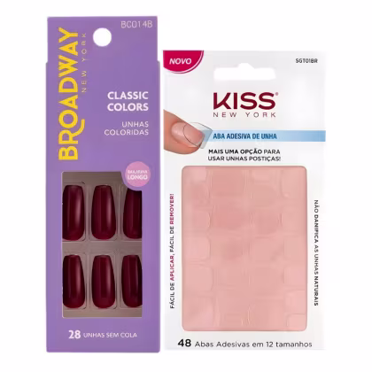 Imagem do produto Kit Kiss New York: Unhas Postiças Bailarina Longo Lavender e Abas Adesivas Unhas