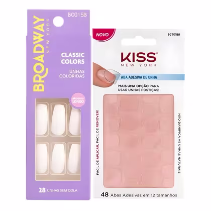 Imagem do produto Kit Kiss New York: Unhas Postiças Bailarina Longo Denim e Abas Adesivas De Unhas