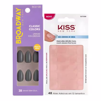 Imagem do produto Kit Kiss New York: Unhas Postiças Stiletto Médio Cool Mint e Abas Adesivas De Unnhas