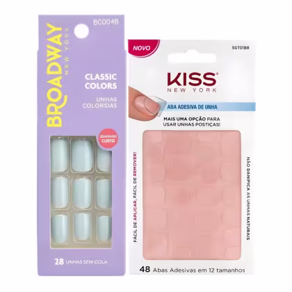 Imagem do produto Kit Kiss New York: Unhas Postiças Quadrado Curto Lipstick e Abas Adesivas De Unhas