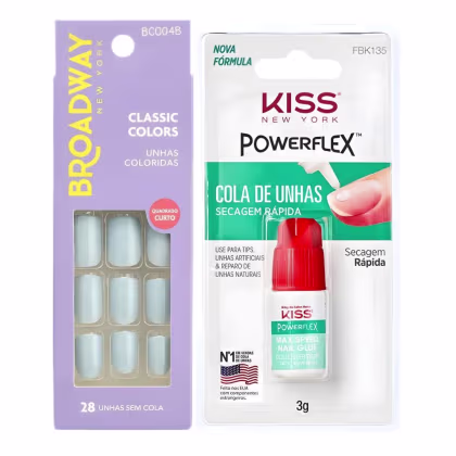 Imagem do produto Kit Kiss New York: Unhas Postiças Quadrado Curto Lipstick e Cola De Unhas 3g