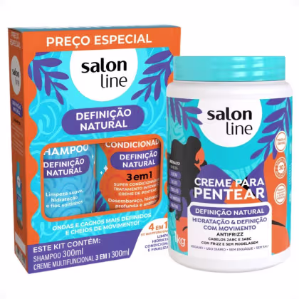 Imagem do produto Kit Salon Line Definição Natural: Shampoo, Creme Multifuncional 300ml e Creme Para Pentear 1kg