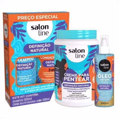 Imagem do produto Kit Salon Line Definição Natural: Shampoo, Creme Multifuncional 300ml, Creme Para Pentear 1kg e Óleo Sérum Capilar 200ml