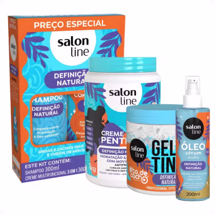 Imagem do produto Kit Salon Line Definição Natural: Shampoo, Creme Multifuncional 300ml, Creme Para Pentear 1kg, Óleo Sérum 200ml e Gelatina Capilar 550g