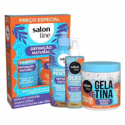 Imagem do produto Kit Salon Line Definição Natural: Shampoo, Creme Multifuncional 300ml, Creme Para Pentear 300ml, Óleo Sérum 200ml e Gelatina Capilar 550g