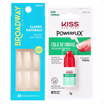 Imagem do produto Kit Kiss New York: Unhas Postiças Quadrado Longo No Limit e Cola De Unhas 3g