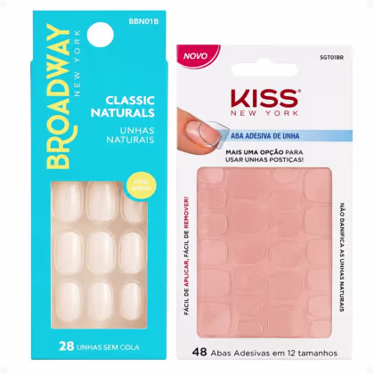 Imagem do produto Kit Kiss New York: Unhas Postiças Oval Médio Freedom e Abas Adesivas De Unhas
