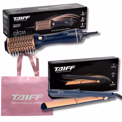 Imagem do produto Kit Taiff Gloss Azul: Escova Secadora e Chapa Bivolt + Mimo Sacola