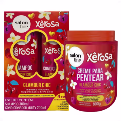 Imagem do produto Kit Salon Line Xêrosa Glamour Chic: Shampoo 300ml e Condicionador Multy 200ml + Creme Para Pentear 800g