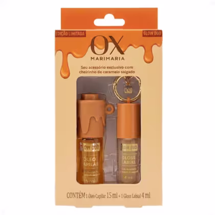 Imagem do produto Kit Ox Mari Maria Glow Duo Caramelo Salgado Com Chaveiro: Óleo Capilar e Gloss Labial
