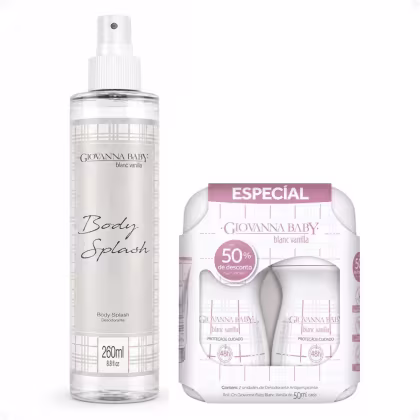 Imagem do produto Kit Giovanna Baby Blanc Vanilla: Body Splash 260ml e 2 Desodorantes Roll-On 50ml