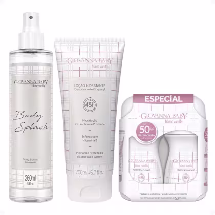 Imagem do produto Kit Giovanna Baby Blanc Vanilla: Body Splash 260ml, Loção Hidratante 200ml e 2 Desodorantes Roll-On 50ml