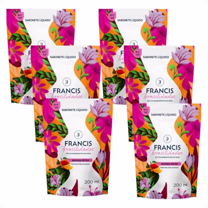 Imagem do produto Kit Francis Refil Sabonete Líquido Corpo e Mãos Manga Rosa 200ml Com 6