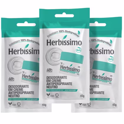 Imagem do produto Kit Herbíssimo Refil Neutro: 3 Desodorantes Cremes Antiperspirantes 45g