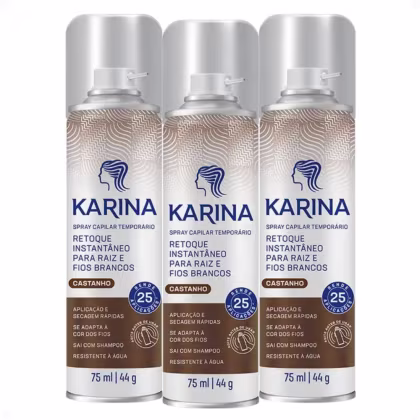 Imagem do produto Kit Karina Retoque Capilar Temporário Raiz e Fios Brancos Castanho 75ml Com 3