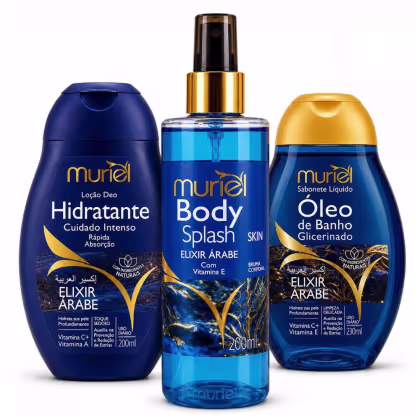 Imagem do produto Kit Completo Muriel Elixir Árabe: Body Splash, Loção Deo Hidratante 200ml e Óleo de Banho 230ml