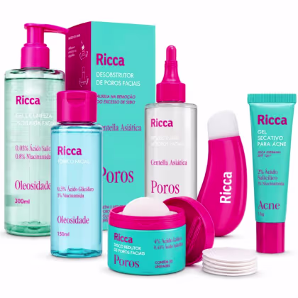 Imagem do produto Kit Ricca Facial: Gel De Limpeza Profunda, Desobstrutor de Poros, Tônico, Disco e Gel Secativo