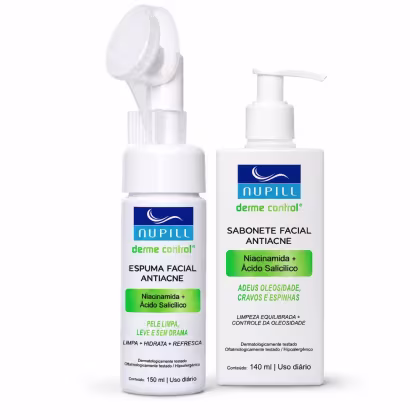 Imagem do produto Kit Antiacne Nupill Derme Control: Espuma Facial 150ml e Sabonete Facial 140ml