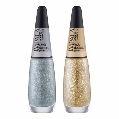 Imagem do produto Kit Impala A Cor da Sua Moda Glitter Esmalte: Prata Demais e Tudo Dourado