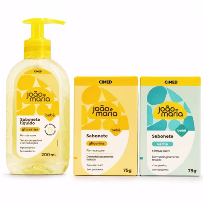 Imagem do produto Kit Cimed João e Maria Baby Glicerina: Sabonete Líquido 200ml, Sabonete Em Barra Glicerina e Sabonete Em Barra Karíite 75g