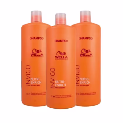 Kit com três shampoos Invigo Nutri-Enrich, da marca Wella Professionals.