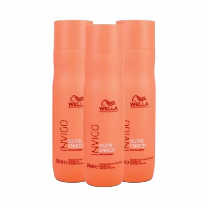 Kit com três shampoos Invigo Nutri-Enrich, da marca Wella Professionals.