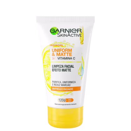 Garnier SkinActive Inovação Uniform & Matte Vitamina C Limpeza Facial Efeito Matte Purifica, uniformiza e reduz marcas Antioleosilidade 120g
