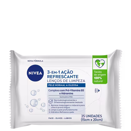Imagem do produto NIVEA Ação Refrescante 3 em 1 - Lenço de Limpeza Facial (25 Unidades)