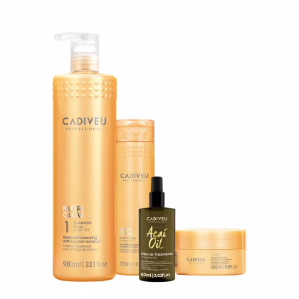 Imagem do produto Kit Cadiveu Professional Nutri Glow Shampoo G Condicionador Máscara P e Açaí Oil 60 (4 produtos)