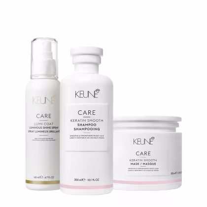 Kit Keune Care Keratin Smooth + Lumi Coat, 3 produtos.