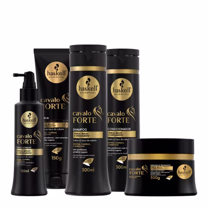 Imagem do produto Kit Haskell Cavalo Forte Shampoo Condicionador Máscara Leave-in e Tônico (5 produtos)