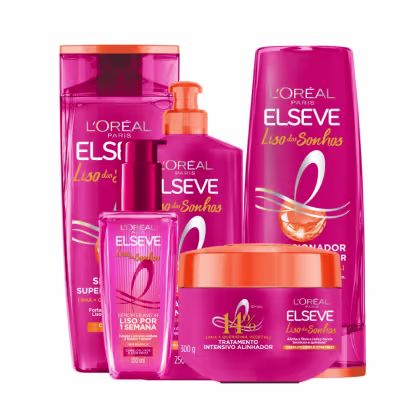 Kit Elseve L’Oréal Paris Liso dos Sonhos Quinteto Home Care, 5 produtos.