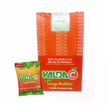 Imagem do produto Bala De Gelatina Valda C Sabor Laranja Mentolada Display Com 10 Sachês De 24g Cada