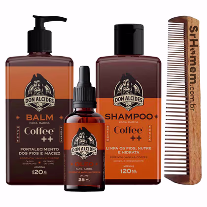 Imagem do produto Kit Balm Óleo Shampoo e Pente Duplo Barba Coffee Don Alcides