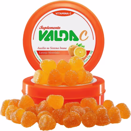 Imagem do produto Balas De Gelatina Valda C Sabor Laranja Mentolada Lata 50g