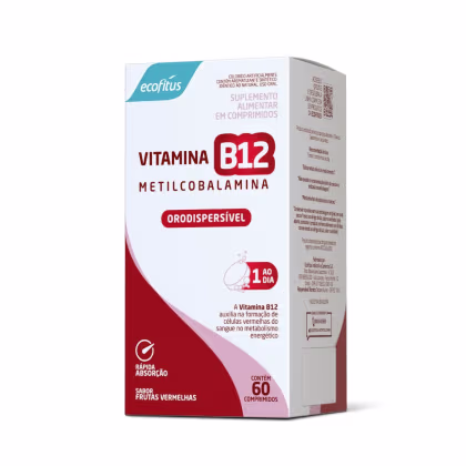 Imagem do produto Suplemento Alimentar Vitamina B12 Metilcobalamina Orodispersível Sabor Frutas Vermelhas Ecofitus 60 Comprimidos