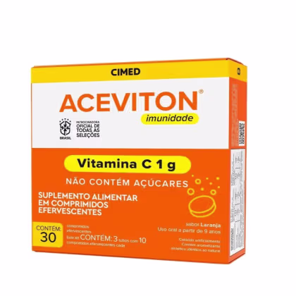 Suplemento Alimentar Aceviton Imunidade Vitamina C 1g Sabor Laranja 30 Comprimidos Efervescentes