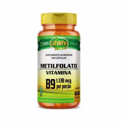 Imagem do produto Suplemento Metilfolato Ácido Fólico Vitamina B9 1.138mg Unilife 60 Cápsulas