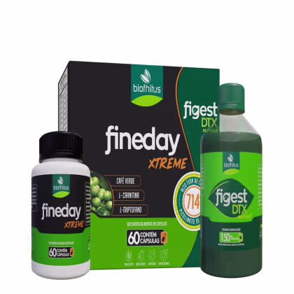 Imagem do produto Suplemento Fineday Xtreme+Figest DTX 150ml Sabor Gengibre,Abacaxi e Hortelã 60 Biofhitus Cápsulas