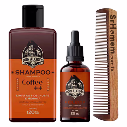 Imagem do produto Kit Shampoo Óleo e Pente Duplo Para Barba Coffee Don Alcides