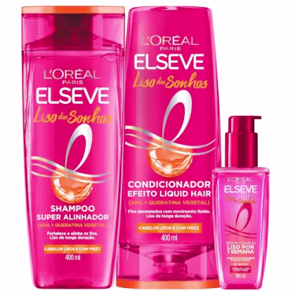Imagem do produto Kit L’Oréal Paris Elseve Liso dos Sonhos – Shampoo + Condicionador 400mL + Sérum Leave-in