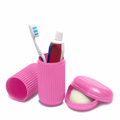 Imagem do produto Kit de Higiene Porta Escova + Saboneteira Rosa - Santa Clara