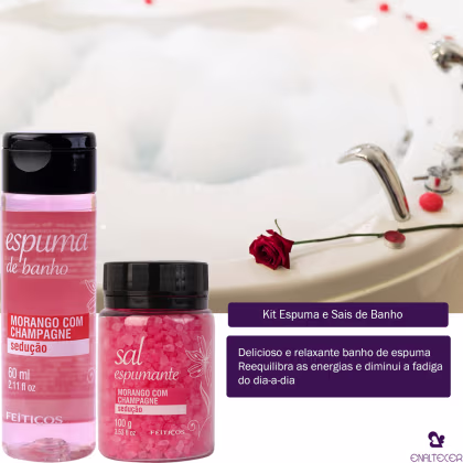Imagem do produto Kit Espuma E Sais de Banho Espumante De Banho Morango Com Champagne Sedução